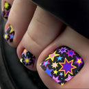 24pcs Blue Purple Flowers False Toe Nails with Designs Summer Press On Nails Gradient Foot Fake Nails