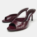 Luxury Thin High  Women Textured Top Design Slide Sandal for Ladies Peep Toe Elegant Designer Heels