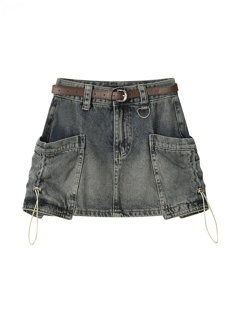 Women Black Mini Denim Skirt Summer Casual Skirt Female Pockets Chic