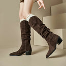 Women Knee High Boots High Heel Suede Pointed Toe Long Boots Winter Woman Dress Western Shoes