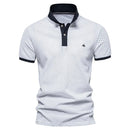 Men Polo Shirt Lapel Polka Dot Short Sleeve T-Shirt Geometric Metal Patch Casual Breathable Men