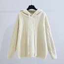 Hooded Twists Acrylic Knitted Casual Solid Loose Women's Sweater Pullover Sweaters Autumn Winter