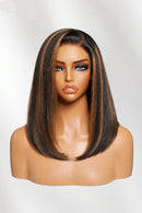 Golden Brown Highlights Straight Bob Wig With Drawstring 7x5 No-Slip Short Human Hair Glueless Wig