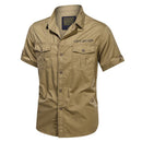 Summer New Men Military Tactical Short-sleeved Shirt Cotton Casual Loose Top Men Lapel Solid Single-breasted Shirt