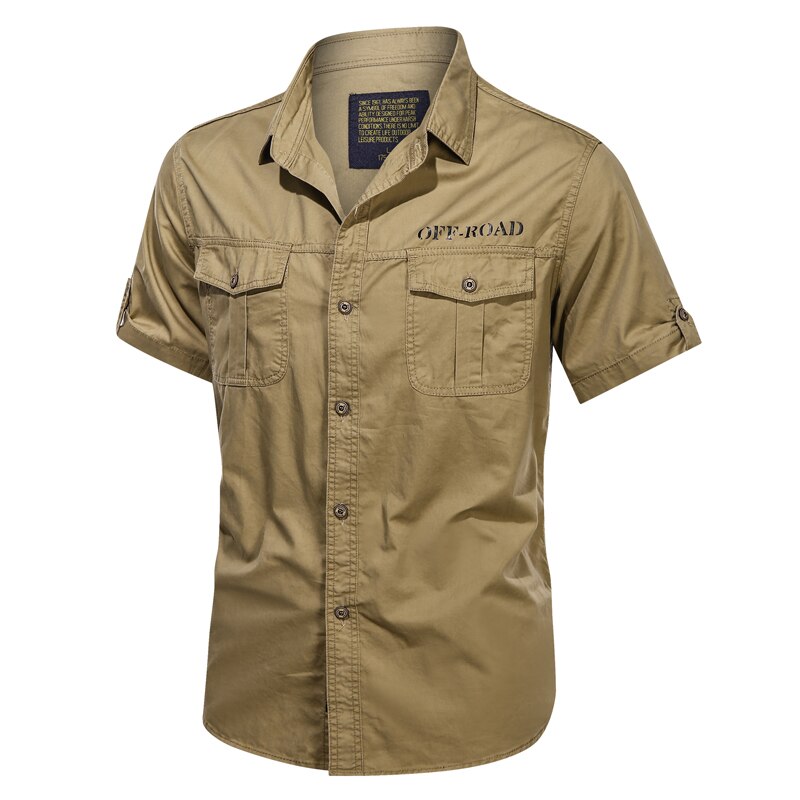 Summer New Men Military Tactical Short-sleeved Shirt Cotton Casual Loose Top Men Lapel Solid Single-breasted Shirt
