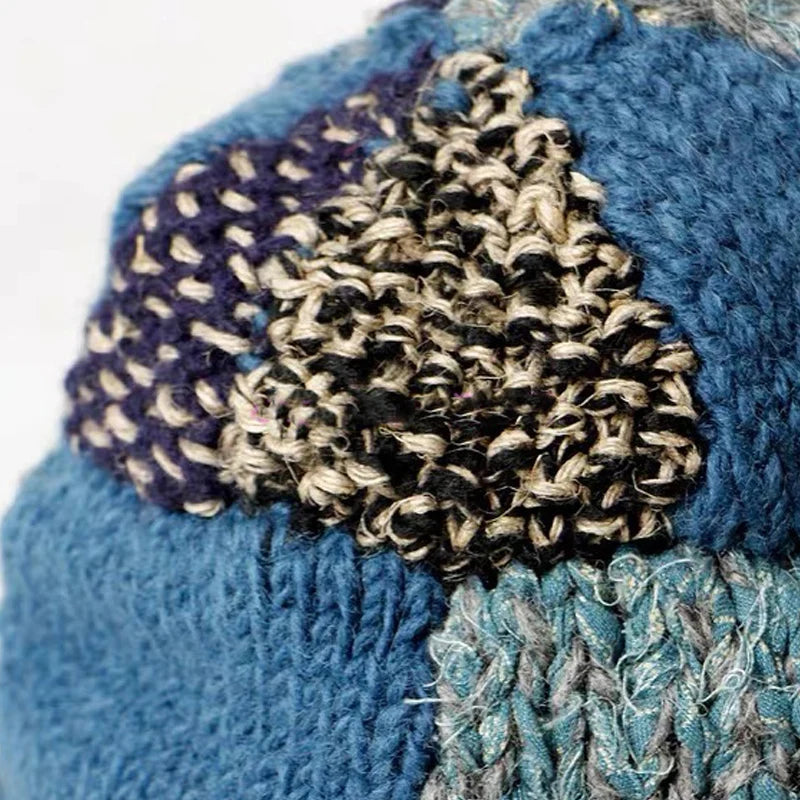 Handmade Men's Knitted Wool Blended Retro Stitching Adjustable Warm Hat