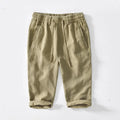 Summer Linen Straight Leg Casual Pants Men's Loose Fit Seven-Quarter Length Breathable