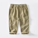 Summer Linen Straight Leg Casual Pants Men's Loose Fit Seven-Quarter Length Breathable