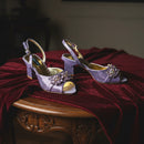 Lilac Peep Toe Women Heels with Diamond Accents - Italian Design Matching Pumps and Bag Set for Parties
