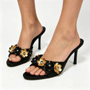 Metal Flower Luxury Women Slippers Summer Female Dress Shoes Pumps Women's Sandals