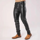 Men's Black Matte Faux Leather Splicing Pencil Pants Male Trousers