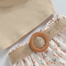 Baby Girl Summer Outfit Casual Children Kid One Shoulder Ribbed Tank Tops Elastic Ruffle Floral Skirt with Belt Set