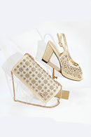 Olive Rhinestone Decoration Design Peep Toe Party Wedding Women High Heels and Bag Set