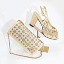 Olive Rhinestone Decoration Design Peep Toe Party Wedding Women High Heels and Bag Set