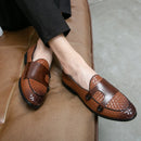 Weave Leather Monk Shoes Men Buckle Loafers Moccasins Men Flats