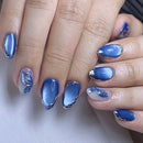30PCS Gold Cat-Eye Press-On Nails | Short Almond Ice-Transparent Fake Nails