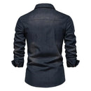 Men's Long-sleeved Washed Denim Shirt Casual All-match Button Solid outdoor Shirt Male