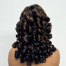 Lace Closure Loose Bouncy Wave Wavy Curly Human Hair Wig for Black Women Highlight Color