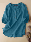 Summer Women's Blouse Female Half Sleeve Cotton Shirt Casual Ruffles Loose Tunic Tops Vintage Solid Chemise