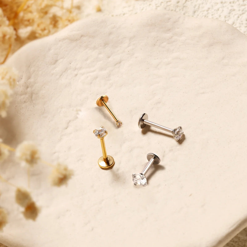 2/8PCS Stainless Steel Stud Cartilage Piercing Jewelry Helix Tragus Lip Gold Tiny Earrings for Women