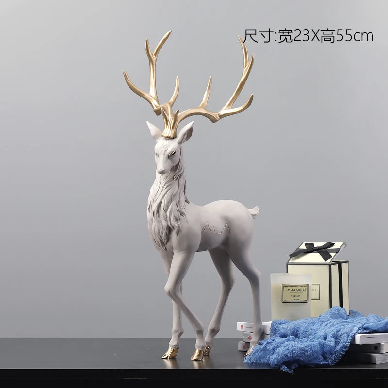 Nordic Art Room Decor Elk Statue Miniature Animal Figurines Living Room Table Ornaments Resin Crafts Sculpture Modern