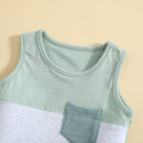 Baby Boy Summer Clothing Suit Patchwork Sleeveless Crew Neck Tank Tops Solid Shorts with Pockets Tracksuit Set