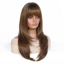 Long Straight Wigs For Women Brown Layered Hair Wigs With Bangs Daily Natural Wigs