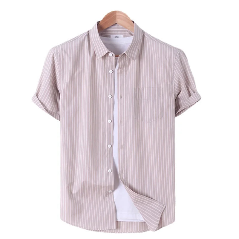 Summer Stripe Casual Short Sleeve Men's Comfortable Loose Outdoor Shirt