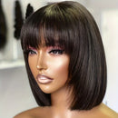 Straight Short Bob Wig With Bangs Human Hair Double Drawn Bob Wigs Glueless Straight Wigs
