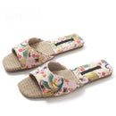 Women's Ethnic Linen Slippers Open Toe Flat Sole Breathable Lightweight Slipper