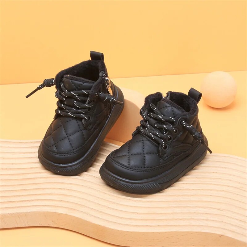 Winter Baby Shoes For Boys Leather Warm Fur Little Girls Ankle Boots Soft Sole Toddler Kids Boots