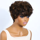 Black Pearl Human Hair Short Fluffy Brown Blonde Human Hair Wig for Women