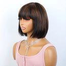 Short Straight Hair Bob Wigs Human Hair Wig With Bangs for Women Brown Honey Bob Wig