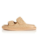 Women Flat Sandals with Raffia Woven Upper Velcro Strap and Soft Summer Casual Footwear