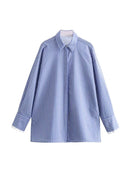 Spring Striped Oversized Shirt Women Blue Long Shirt Woman Button up Shirts for Women Long Sleeve Blouse Female