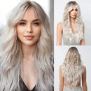 Long Curly Brown White Wigs With Eight Character Bangs For Women Natural Wig