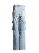 Patchwork Denim Pant For Women High Waist Spliced Wide Leg Pants Female