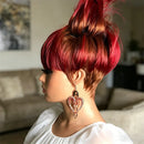 Human Hair Wig Short Wig With Bangs Pixie Cut Red Brown Wig Easy Wear Look for Women