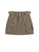 Women Cargo Short Denim Skirt Summer High Waist A-line Skirts Girls Mini Jean Skirt Clothes