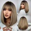 Short Bob Platinum Blonde Wig with Bangs Natural Straight Blonde Wig