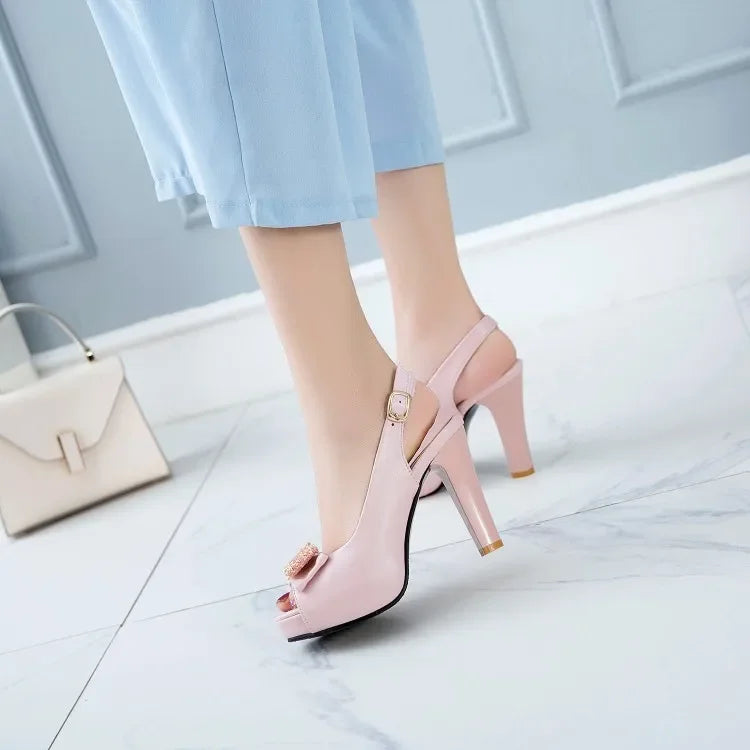 Summer High-heeled Women sandals black white Pink Sweet Sequins Bow Women sandals