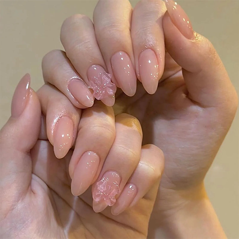 Short Almond Nail Pink Simple Love Valentine’s Day  Stripes Press on Nails Full Cover Manicure