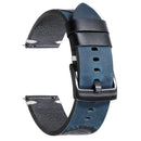 Blue leather watch strap with black buckle on a white background, Obroi