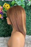 Highlight Blonde Brown Short Straight Human Hair Wigs With Bangs For Women Hair Glueless Wigs Human Hair