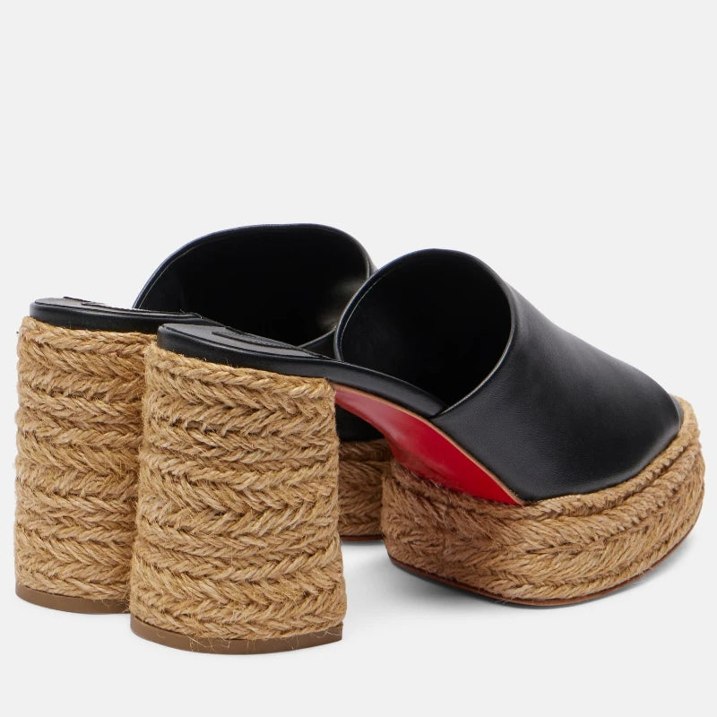 Women Summer Thick Bottom Sponge One Line High Heel Slippers Strap Sandal
