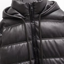 Women's simple faux leather hooded warm thick cotton clothing autumn and winter jacket