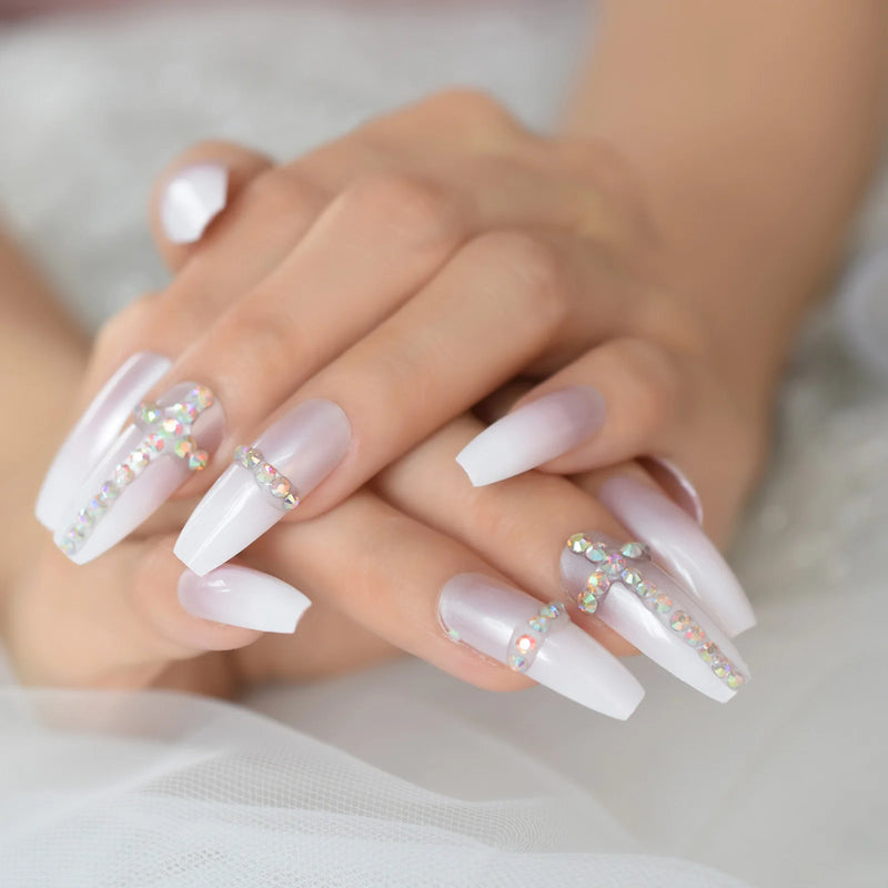 Pearl Pink Press On Nails Super Long Ballerina Thin Gel Nails Fake Artificial Fingernails