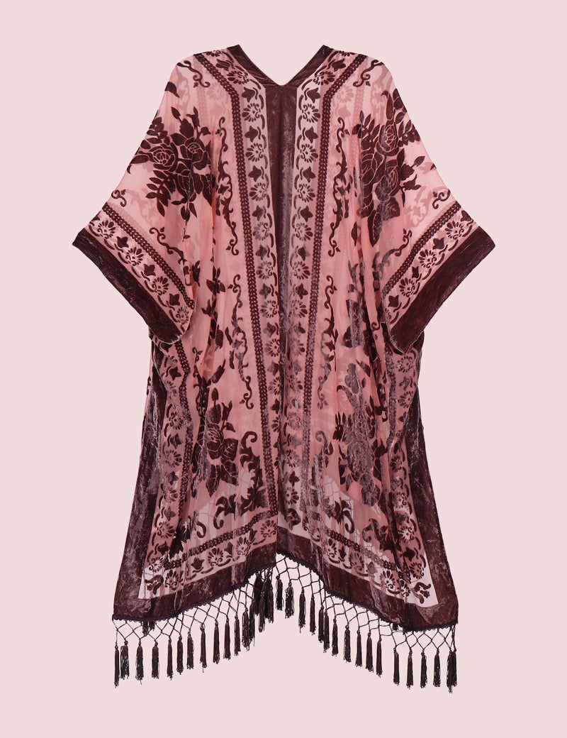 Bohemian Kimono Velvet Tassel Shawl Casual and Versatile for Women on Vacation