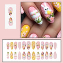 24pcs Press on Nails Sweet Pink Flowers Rabbit Print Fake Nails Full Cover Wearable Fresh Spring