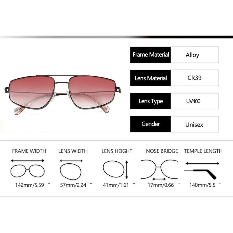 Geometric Metal Pilot Sunglasses Men Designer Trending Shades Gradient Lens Uv Protective Sun Glasses For Women 57mm
